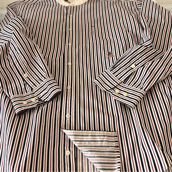 Vtg Tommy Hilfiger grandad Shirt Sz XL Crest Striped Poplin Band Collar preppy - Picture 13 of 16